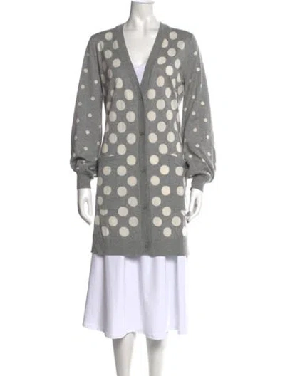 Pre-owned Max Mara Polka Dot Print V-neck Sweater In Gray