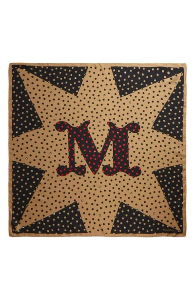 Max Mara Polka Dot Silk Scarf In Camel