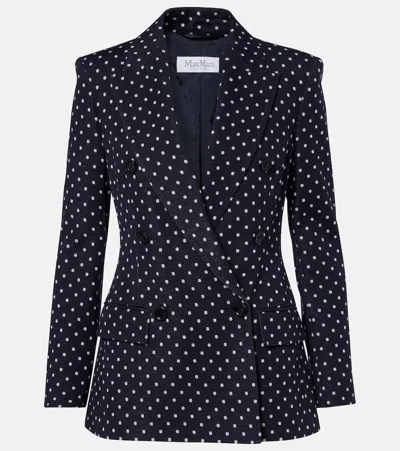 Max Mara Polka-dot Double-breasted Jersey Blazer In Blue