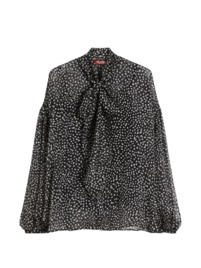 Max Mara Polka-dot Silk Blouse In Black