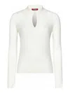 Max Mara Long-sleeved White Silk And Wool Knit Polo In White