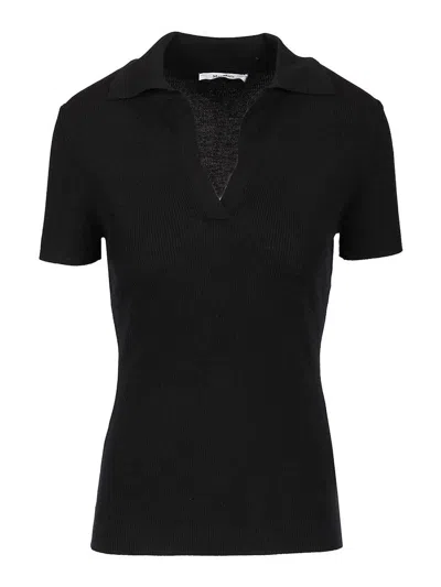 Max Mara Ribbed Wool Polo Shirt In Black