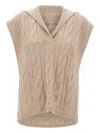 Max Mara Polo-collar Cable-knit Vest In Brown