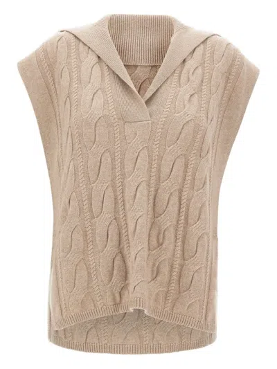 Max Mara Polo-collar Cable-knit Vest In Brown