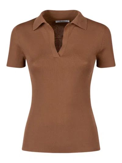 Max Mara Rib-knit Wool Polo Shirt In Brown