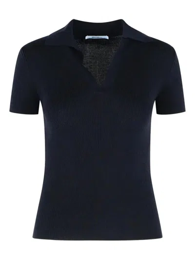 Max Mara Albero Dark Blue Virgin Wool Polo Shirt In Black