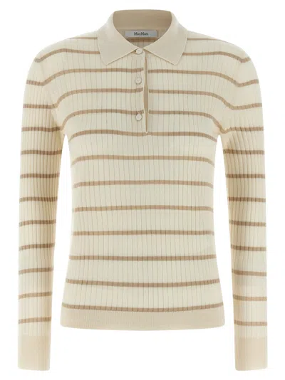 Max Mara Striped Cashmere-silk Polo Shirt In Neutral
