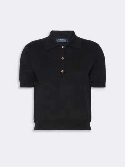 Max Mara Polo Shirt In Cotton, Silk And Cashmere Yarn In Blue