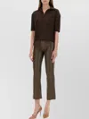 Max Mara Polo Shirt With Cable Knit Sleeves In Brown