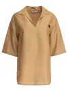 Max Mara V-neck Polo Shirt With Pocket And Side Slits In Brown