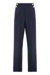 Max Mara High Waist Straight Leg Trousers With Front Pleats In Blue