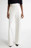 Max Mara Polonia Wide Leg Stretch Virgin Wool Canvas Pants In White