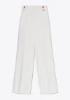 Max Mara Polonia Wide Leg Stretch Virgin Wool Canvas Pants In White