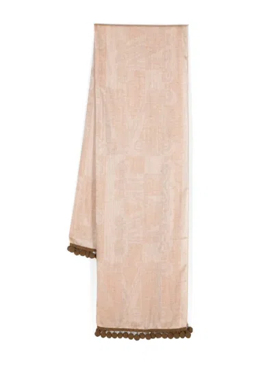 Max Mara Pompom-trim Twill Scarf In White