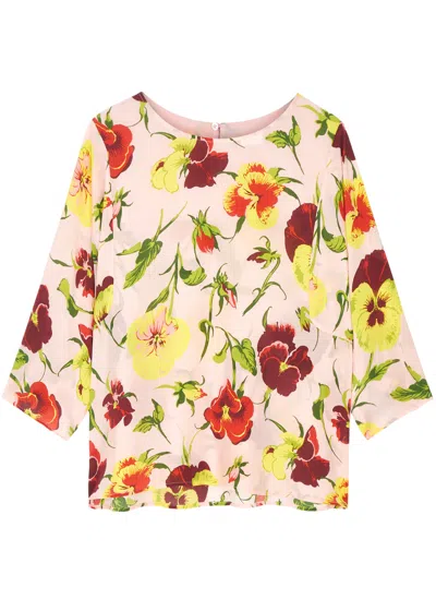 Max Mara Pomposa Floral-print Silk Blouse In Pink