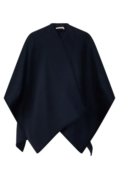Max Mara Elegant Virgin Wool Poncho With Frayed Edges In Blue