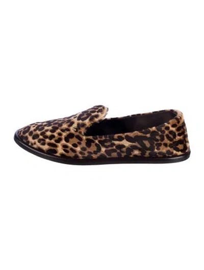 Pre-owned Max Mara Ponyhair Animal Print Loafers In Brown