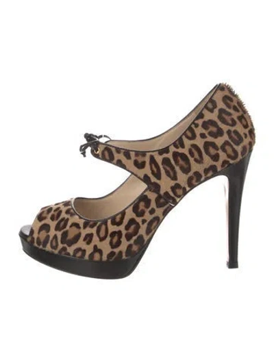 Pre-owned Max Mara Ponyhair Animal Print Pumps In Neutral