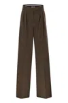 Max Mara Embroidered Cotton Blend Ponza Wide-leg Pant In Brown