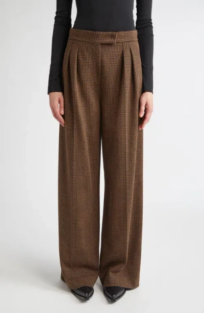 Max Mara Ponza Pleated Houndstooth Check Wide Leg Pants In Brown