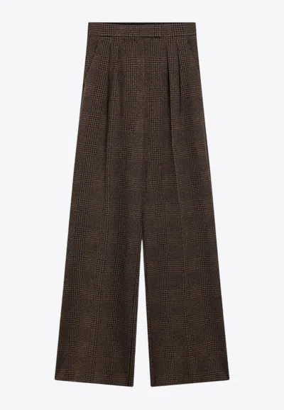 Max Mara Ponza Prince Of Wales Wide-leg Pants In Brown
