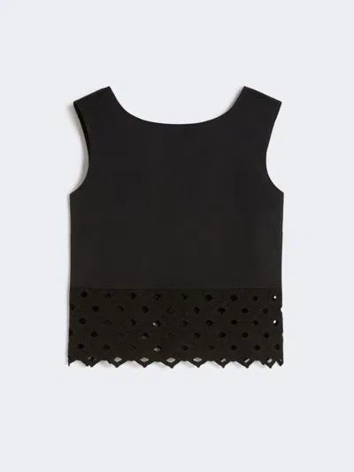 Max Mara Broderie-anglaise Scalloped-hem Top In Black