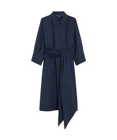 Max Mara Poplin Shirt Dress In Navy Blue