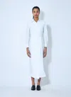 Max Mara Waist Belted French Cuffs Long Sleeve Midi Dress In White