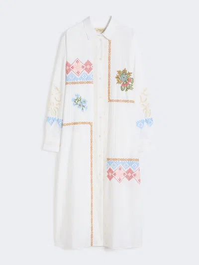 Max Mara Poplin Shirt Dress With Embroideries In White