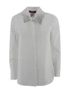 Max Mara Poplin Shirt With Crystals In Gray