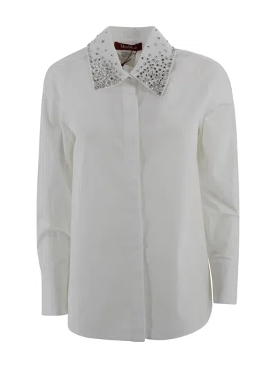 Max Mara Poplin Shirt With Crystals In Gray
