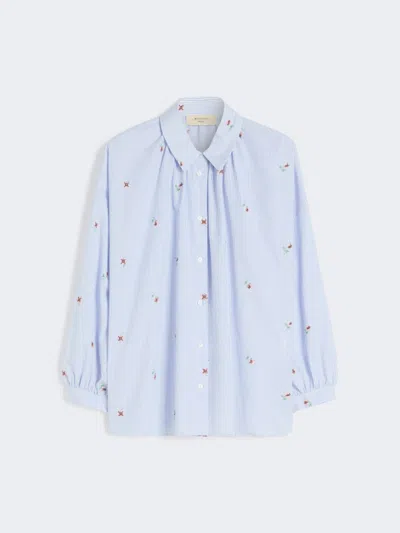 Max Mara Poplin Shirt With Embroidery In Blue