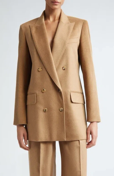Max Mara Potente Corduroy & Camel Drap Jacket In Brown