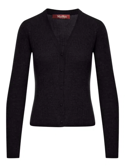 Max Mara Potus Ribbed V-neck Cardigan In Black