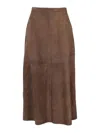 Max Mara Cipria Lambskin Suede Skirt In Brown