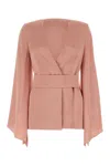 Max Mara Satin Blouse With Belted Waist And Textured Fabric In Peach