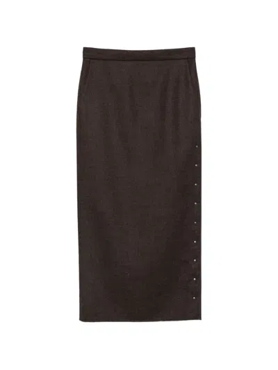 Max Mara Press-stud-detail Midi Skirt In Brown