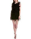 Max Mara Feather Silk Chiffon Mini Dress In Black