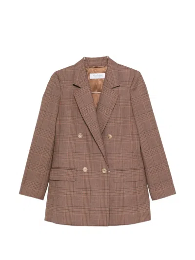 Max Mara Prince Of Wales Check Double-breasted Jacket In Brown