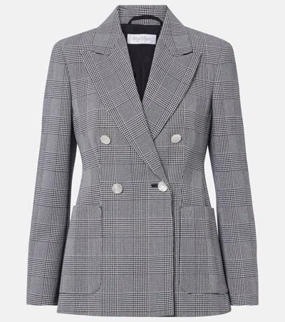 Max Mara Prince Of Wales Check Virgin Wool Blazer In Black