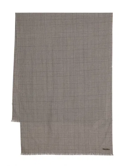 Max Mara Prince-of-wales-check Wool Scarf In Gray