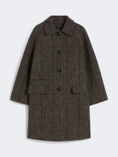 Max Mara Prince Of Wales Wool Midi Coat In Brown