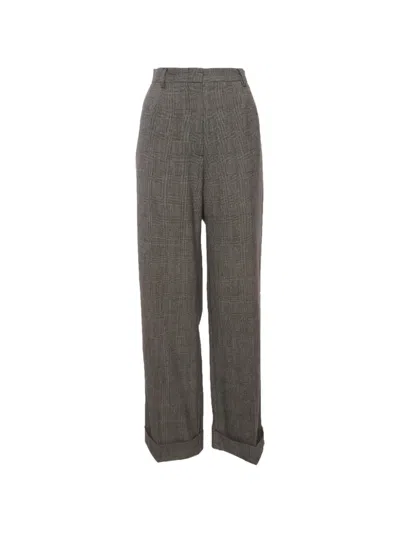 Pre-owned Max Mara Prince Of Whales Check Trousers In Gray
