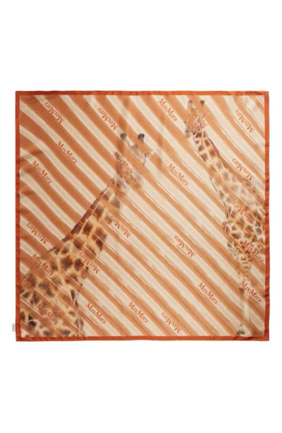 Max Mara Print Silk Scarf In Rust Giraffe