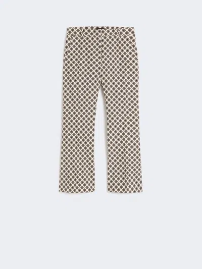Max Mara Printed Basketweave Cotton Trousers In Gray