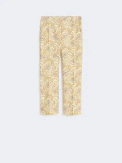 Max Mara Printed Basketweave Cotton Trousers In Neutral