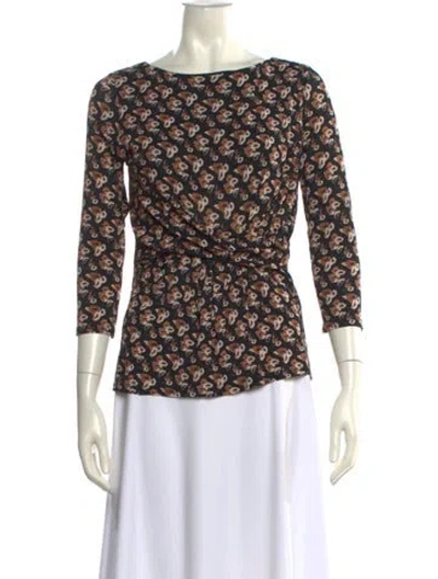 Pre-owned Max Mara Printed Bateau Neckline Top In Black