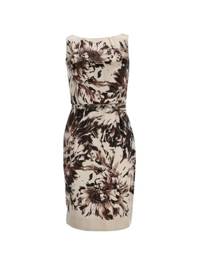 Pre-owned Max Mara Printed Belted Dress In Neutral