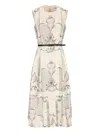 Max Mara Printed Belted Midi Dress In Neutral