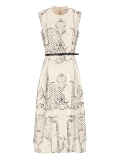 Max Mara Printed Belted Midi Dress In Neutral